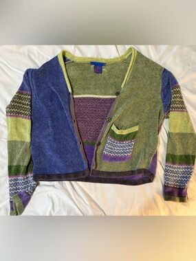 Vintage Color-block Knit Cardigan